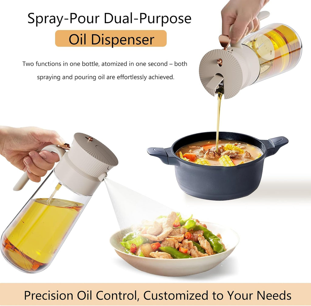 Skiennix Olive Oil Sprayer - 2-in-1 Leak-Proof Glass Dispenser with Mist & Precision Pour | 19.6oz/580ml