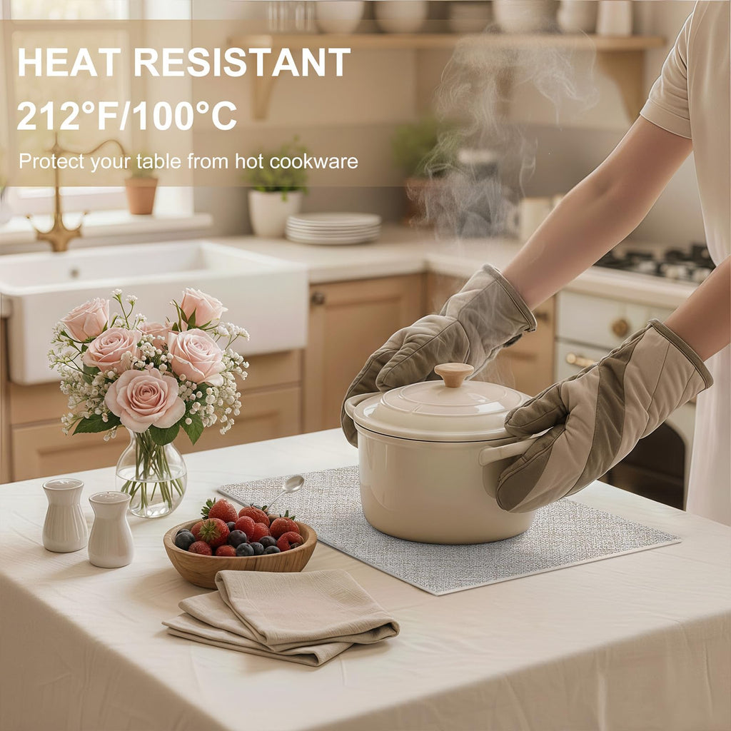 homing Faux Leather Heat Resistant Placemats 6 Packs, Waterproof Wipeable Dining PU Place Mats for Indoor & Outdoor, Easy to Clean, Beige