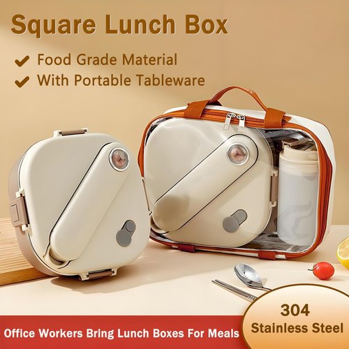 Ausenzup Stainless Steel Bento Box, 800ml Leakproof Lunch Box, Easy To Open And Close, Food Storage Container For Outings, Picnics, And Travels (3 Compartments)