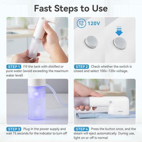 olayks. Travel Steamer for Clothes, Fashion Portable Handheld Garment Steamer for Clothes, 15S Heat Up, Min Steamer ＆ Iron 2 In 1, 1.1lbs, Fabric Wrinkle Remover for All Clothes, White,120V