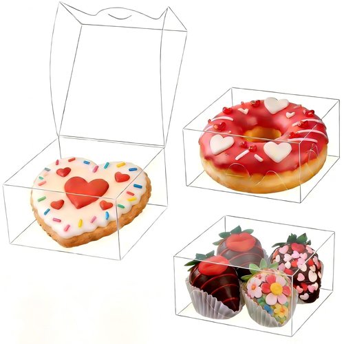 JCXGRVC 20pcs 4x4x2 Inch Plastic Clear Plastic Boxes Bakery Boxes Cookies Boxes Dount Boxes Soap Boxes Truffle Boxes Browine Cake Boxes Chocolate Covered Strawberries BoxesTreat Boxes
