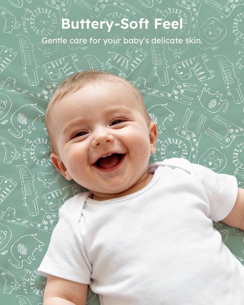 Unnivoll Baby Crib Sheets for Boys Girls, 28x52x8in Fitted Crib Sheet Neutral 3 Pack for Standard Crib and Toddler Mattress, Breathable Soft Microfiber Baby Sheet Green & Apricot Lion