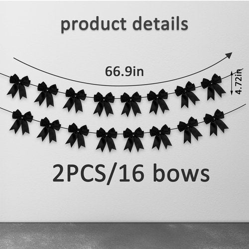 chmacura 2 Strings Mini Baby Shower Wreath Bow Birthday Craft Bows Ornaments Black Silk Bow Wedding Anniversary Hanging Bows for Home Front Door Decorations