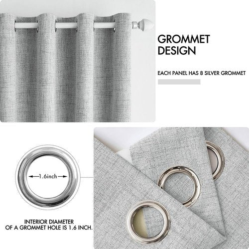 MIULEE 100% Blackout Linen Curtains - Thermal Insulated Glacier Gray Drapes | 52 x 108 Inch (2 Panels)