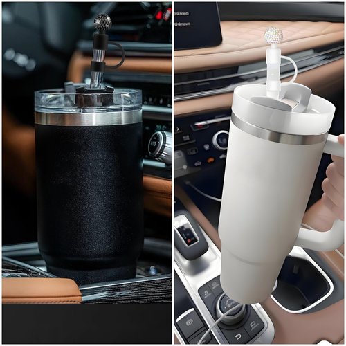 Veseek Bling Tumbler Straw Topper 5Pcs Cute Diamond Straw Cover Cap for Stanley Cup Silicon Straws Toppers Covers for Water Bottle Accessories(White/Pink/Black/Purple/Colorful）