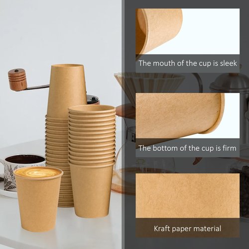 Clawsoff 1000 Pack 8 oz Paper Cups, Brown Kraft Disposable Paper Coffee Cups, Unbleached Paper Cups for Hot/Cold Beverage Party, Picnic, Travel, and Events.
