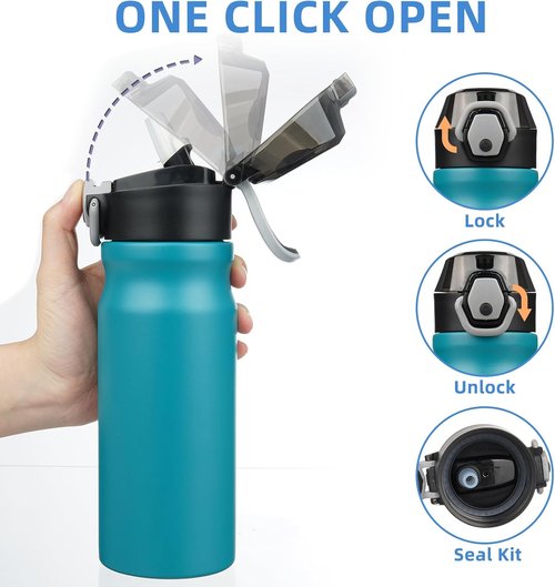 BJPKPK 18oz Insulated Water Bottle - Stainless Steel, BPA-Free, Leak-Proof with Lockable Flip Lid | Laguna Color