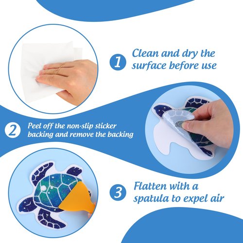 JarThenaAMCS 24 Pcs Turtle Non Slip Bathtub Sticker with Scraper Gradient Blue Anti Slip Shower Tread Adhesive Ocean Animal Shower Decal for Bathroom Floor Decoration