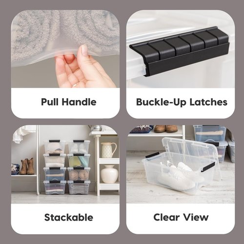 IRIS USA Storage Bins - 4-Pack 13 Quart Stackable Organizing Solution with Lids | Durable BPA-Free Plastic