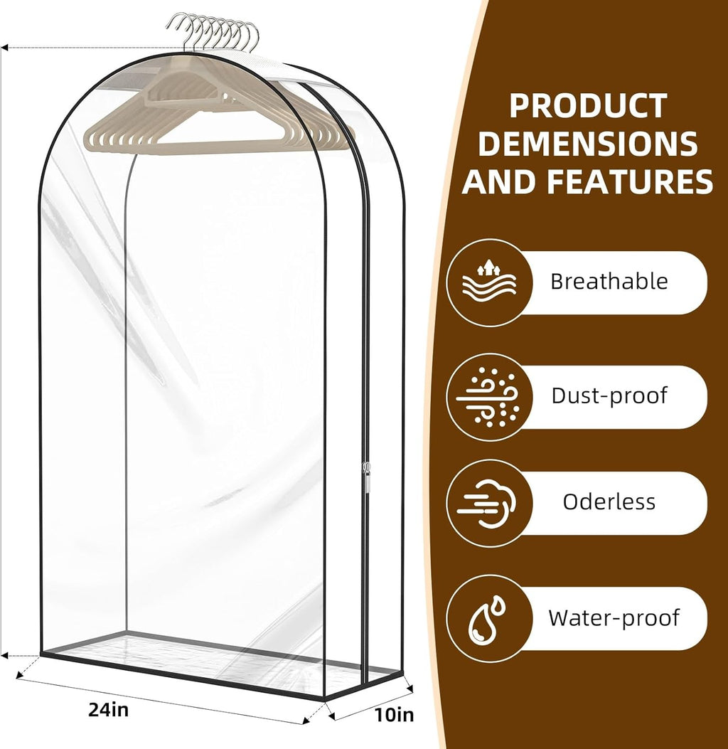Skiennix Thickened Clear Garment Bags - 4 Pack Hanging Clothes Storage (40 & 50 Inch) | 10" Gusseted Design for Shirts, Coats, Dresses
