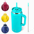 FAHRMOSIS 64 Oz Tumbler with Handle and Straw Half Gallon Water Bottle Stainless Steel Travel Mug for Hot & Cold Drinks, Reusable Water Bottle with Lids and Straw - Teal