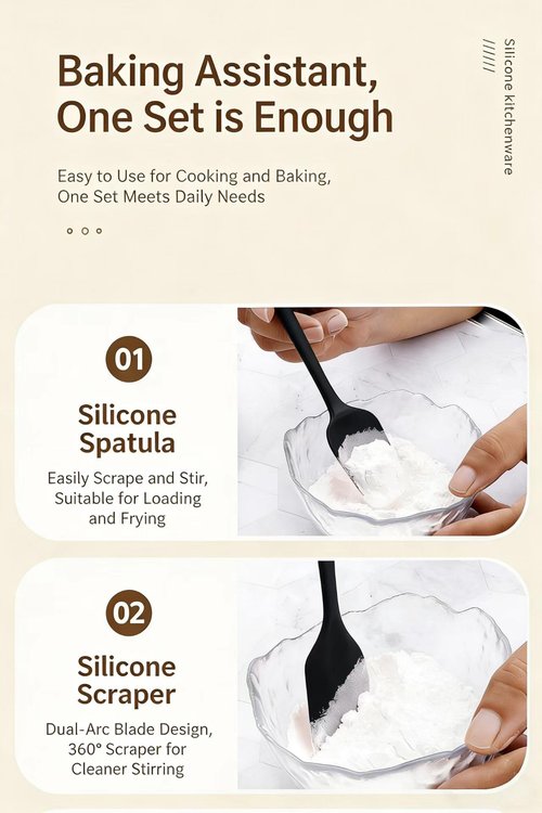 Silicone Spatula(6-piece set) High Temperature Resistant, Food Grade Silicone, Dishwasher Safe, for Baking and Cooking