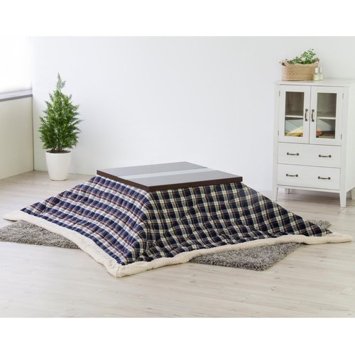 AZUMAYA Kotatsu Futon Comforter Square Shape W75 x D75 Inches, Polyester Fabric Material, Home and Living, Navy Checked Design KK-103BL, This Order Comes only Futon Comforter