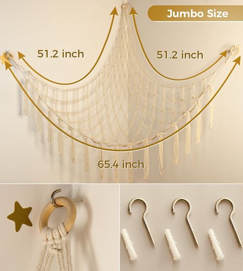 Mirolam Stuffed Animal Storage Hammock Net - Large Corner Organizer for Baby Nursery Decor