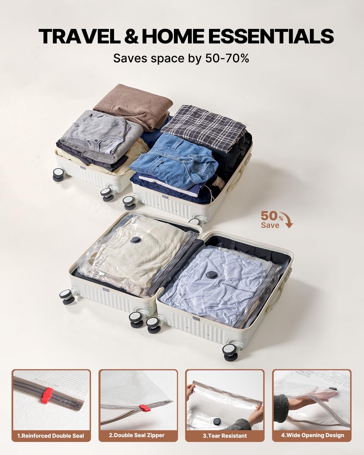 Vacuum Seal Bags for Clothing Travel, VINTAR 16 Pack Vacuum Storage Bags with Rechargeable Wireless Pump, Space Saver Bags(4 Jumbo+4 Large+4 Medium+4 Small) for Travel Luggage, Suitcase Storage