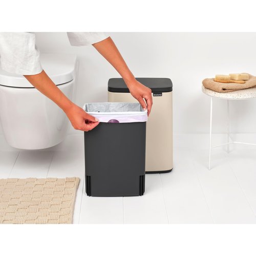 Brabantia Bo Small Lift-Open Trash Can | 3.2 Gal / 12L | Soft Beige | Free Standing Bedroom, Bathroom, Nursery Trash Can, Removable Inner Bucket, Non-Slip Base | +Trash Bags