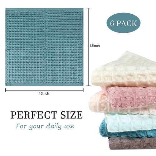 vfaejll 6 Pack Waffle Weave Dish Cloths, 13x13 Inch 100% Cotton Kitchen Towels for Washing Dishes - Super Absorbent, Quick Drying Dish Rags (Mixed Colors)