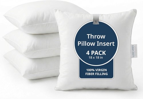 LANE LINEN 18x18 White Throw Pillow Inserts - 4 Pack Fluffy Decorative Couch Pillows for Living Room
