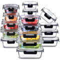 EATEX 32pc Glass Food Storage Containers with Lids, Airtight Glass Meal Prep, 16 Reusable Food Containers with 16 Leakproof Snap Lock Lids Oven Microwave Freezer Safe Lunch Containers