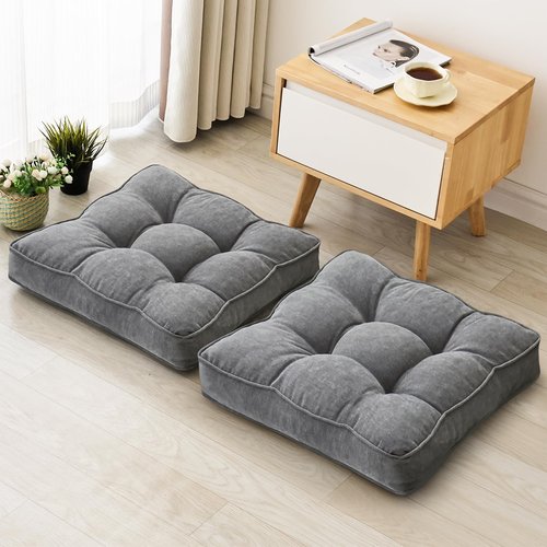 1 MIDDLE ONE Floor Pillow Set of 2, Memory Foam Floor Cushions for Adults, Large Meditation Pillow for Sitting, 22 x 22 Inches (Square | Grey)