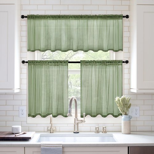 MIULEE Spring Window Valance Half Sheer Curtain Valance Rod Pocket Voile Drape Extra Wide for Kitchen Cafe Bathroom Small Window One Panel 60 x 18 Inch Sage Green