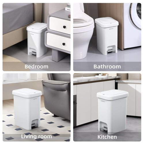 MOPALL 16.5L/4.4Gal Bathroom Trash Can with Lid Soft Close, Slim Trash Can with Pop-Up Lid & Step On Foot Pedal, Garbage Can Waste Bin Trash Bin Wastebasket for Home Kitchen Garage Apartment Office RV