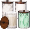 Tbestmax Qtip Holder Bathroom Set - 4 Pack Clear Plastic Organizers with Wood Lids | 10 oz Apothecary Jars for Cotton Balls, Swabs, Floss