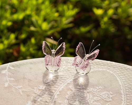 Kanpura Crystal Butterfly Figurines - Elegant Glass Statues with Clear Ball Base | 2 Pcs Set in Pink for Home Decor
