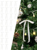 SIMISI Ribbon | 24 Pcs White Glitter Velvet Christmas Tree Bows - Sparkling Door Garland Decor (3/8'' Width, 5 x 7 Inch)