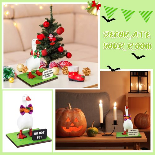 Relaxweex Magnetic Goose Key Holder Cute Resin Goose Statue with Mini Bow Tie Writable Interchangeable Signs Chalk for New Apartment Housewarming Gifts Office Table Desk Home Decor(Classic)