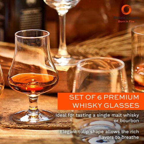 Stölzle Lausitz Set of 6 Whiskey Tasting Glasses (6.5 Fl oz). Crystal Whiskey Glasses For Men & Women. Dishwasher Safe, Durable Bourbon Gifts For Men - Genuine Stölzle Whiskey Glass Set