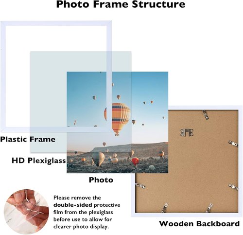 JCJMY 12x12 Inch Picture Frame - Versatile Horizontal & Vertical Wall Hanging | Shatter-Resistant Plexiglass, White