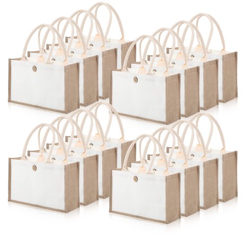 Reginary 16 PCS Jute Tote Bags Bulk - Reusable Blank Burlap & White Canvas Tote with Handles for DIY, Bridesmaid Gift, Travel, Beach, Shopping Grocery Bag