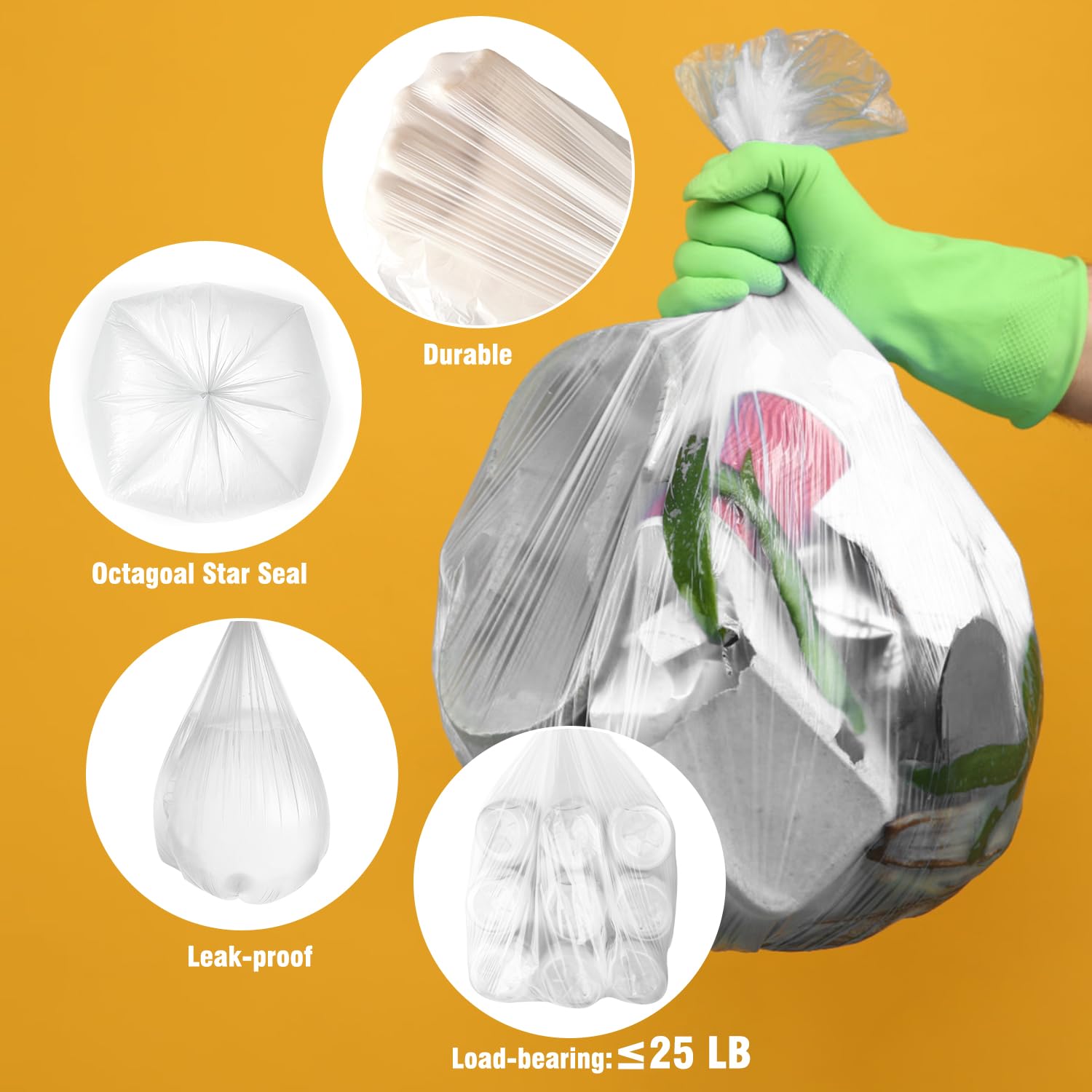 Small Trash Bags 4 Gallon Bathroom Garbage Bags - 100 Count, 4 Colors, Clear Unscented Plastic Mini Trash Bags for Kitchen, Waste Baskets, Office, Bedroom and Car - Bulk Little Garbage Can Liners