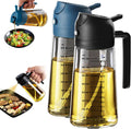TrendPlain 16oz Glass Olive Oil Sprayer - 2-in-1 Dispenser for Cooking, BBQ & Salad - Black & Navy
