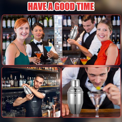 Nitial 9 Pcs Bar Cocktail Shaker Professional Stainless Steel Martini Drink Mixer Built-in Strainer for Bartending No Leaks Boston Shaker for Bar Party Drink Tool(Silver,8 oz)
