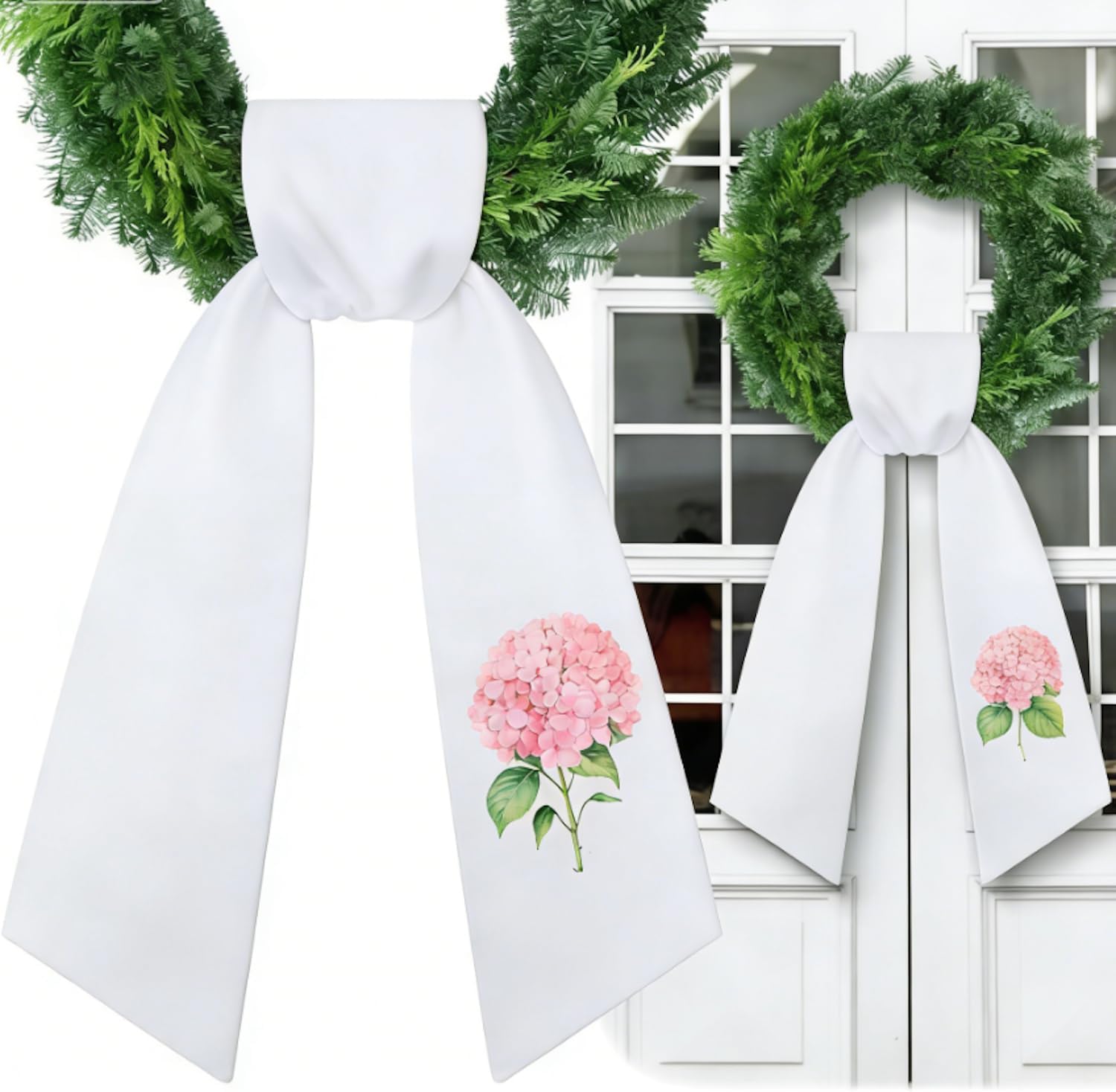 VitalCozy Pink Hydrangea Wreath - Elegant Satin Sash for Front Door | Perfect for Indoor/Outdoor Decor