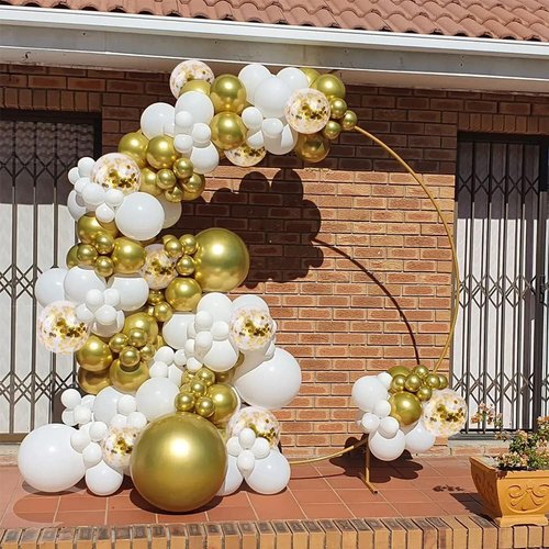 Bezente White Gold Balloon Arch Garland Kit - 100Pcs Metallic Chrome & Confetti Balloons for Weddings, Birthdays & Events