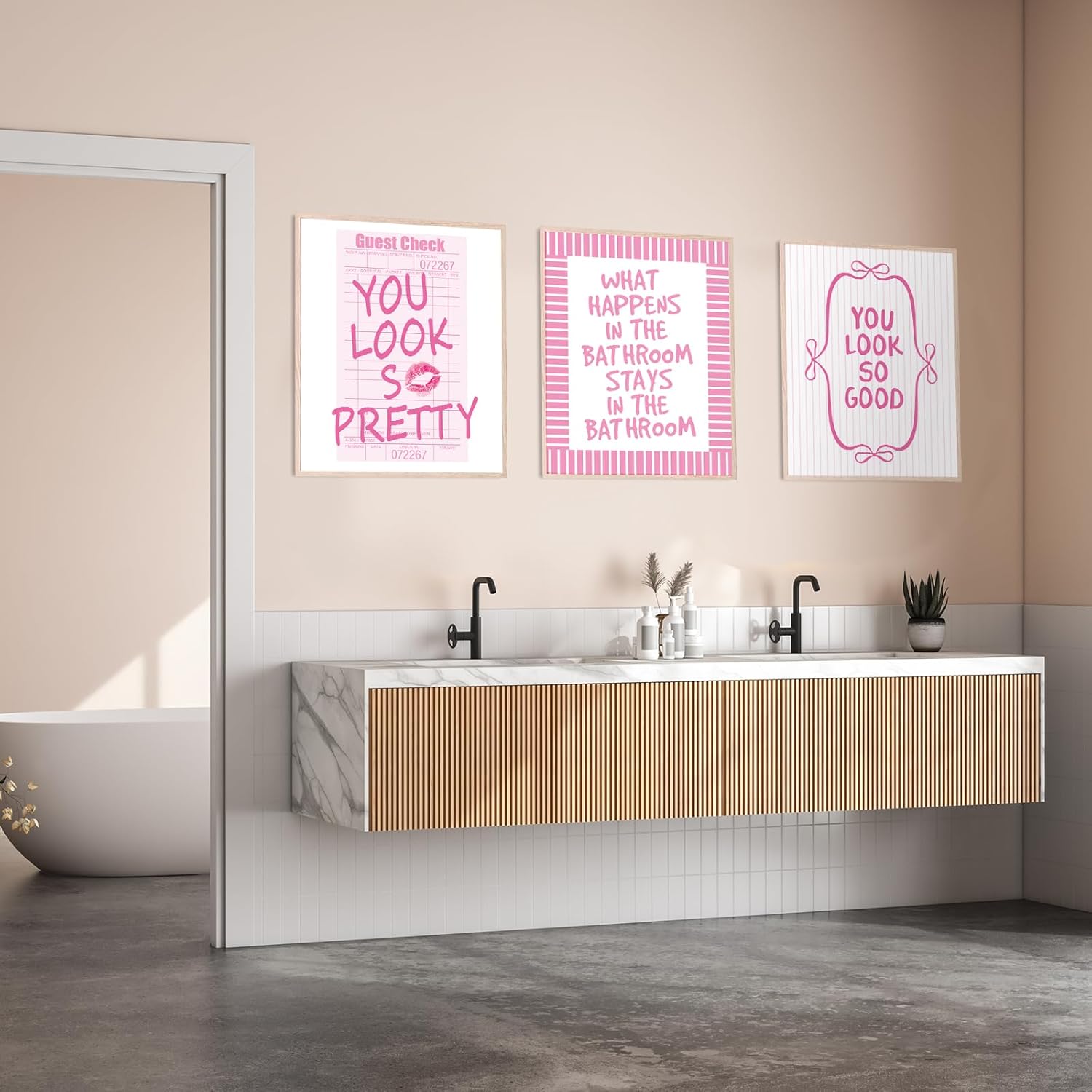 Whaline 6Pcs Pink Bow Bathroom Wall Art Prints - Coquette 8x10 Inch Unframed Decor for Washroom
