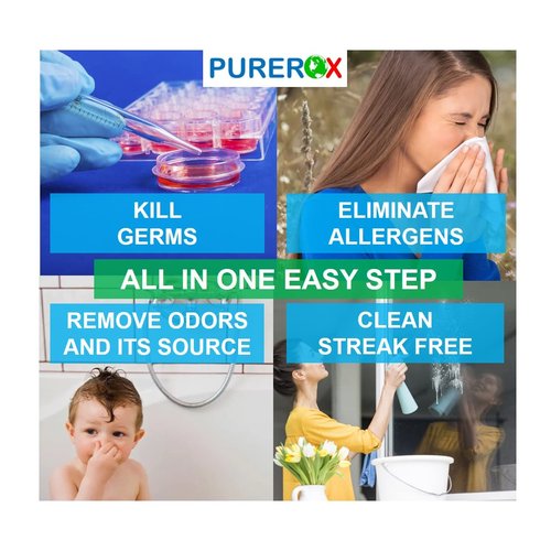 PUREROX disinfectant (3.4oz, 2pk) TSA Approved travel size. Eliminate 99.9999% viruses Norovirus, MRSA, Fungus, Bacteria. Hospital Grade. Safe for Use Anywhere. No residue. Suitable for All Surfaces.
