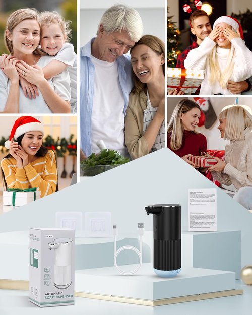 Automatic Foaming Soap Dispenser, Temracha 11.8 oz Touchless Foam Hand Dish Soap Dispenser, 4-Level Adjustable, Wall Mounted, Rechargeable, for Bathroom, Kitchen, Office