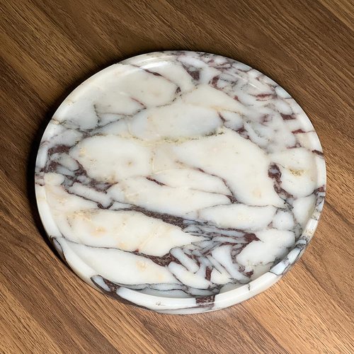 Natural Marble Tray, Coffee Table, Food, Fruit, Paper Cup, Cake Display, Coffee bar, Family Gatherings, Seasonal Holiday Decoration Tray(Viola-Circular-9.8"x9.8"x0.7")