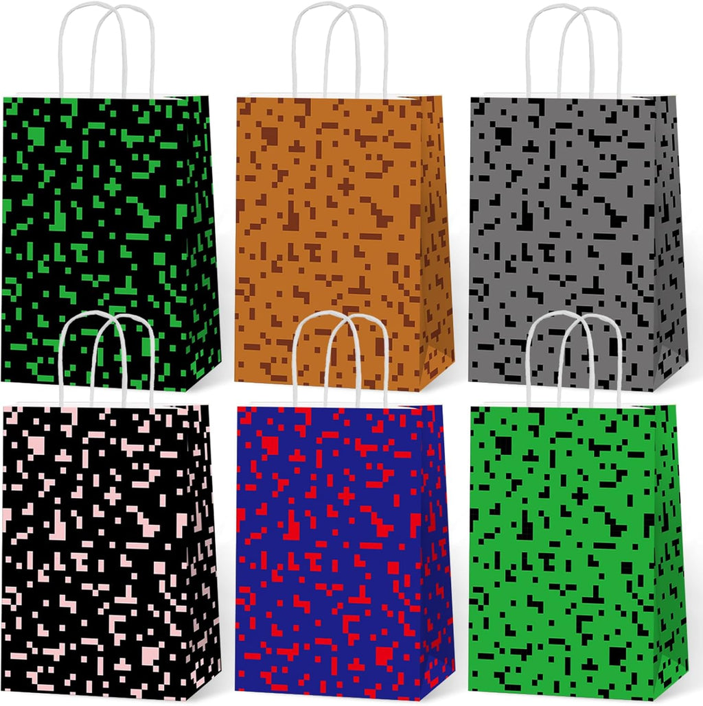 Skiennix Pixelated Party Favor Bags - 12 PCS Video Game Themed Treat Bags for Boys & Girls | Birthday & Baby Shower Decor