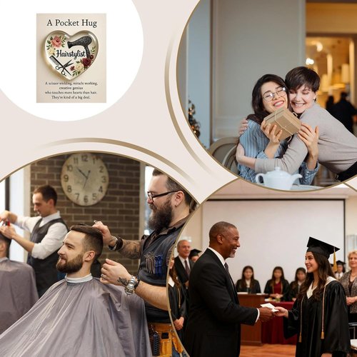 A Pocket Hugs for Hairstylists, Mini Hairdresser Tools Heart Pocket Hugs Inspirational with Greeting Card, Christmas Thank You Gift for Women Men Hairstylist (‎Style B)