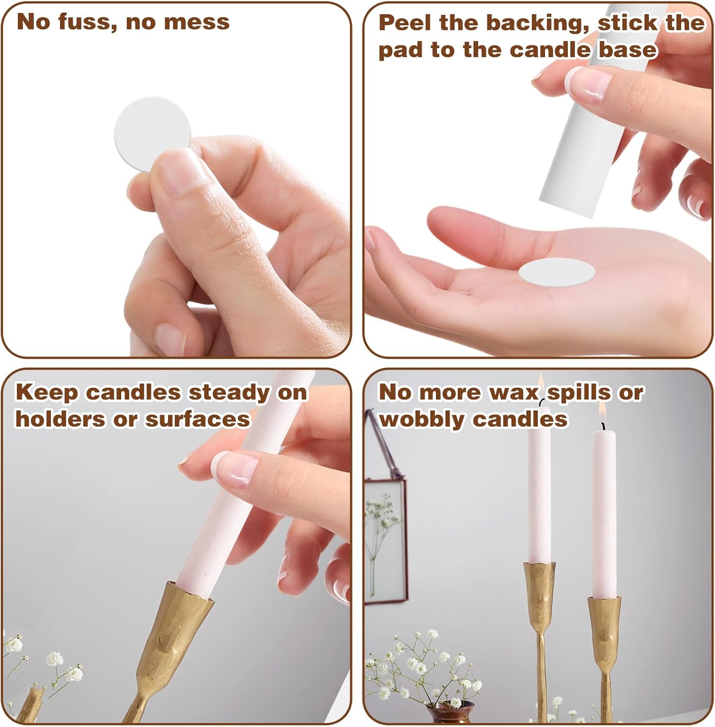 Skiennix 20Pcs Candle Grippers - Flexible Silicone Stabilizers for Taper Candles | 10 Adhesive & 10 Fitters