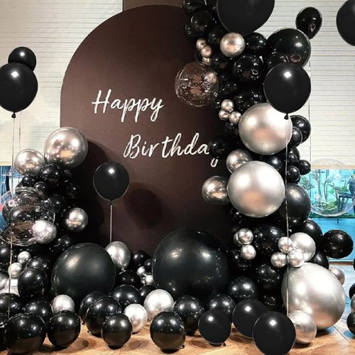 134Pcs Black Balloon Garland Kit - Latex Balloons in 5, 10, 12, 18 Inch Sizes for Birthday, Wedding & Baby Shower Decor
