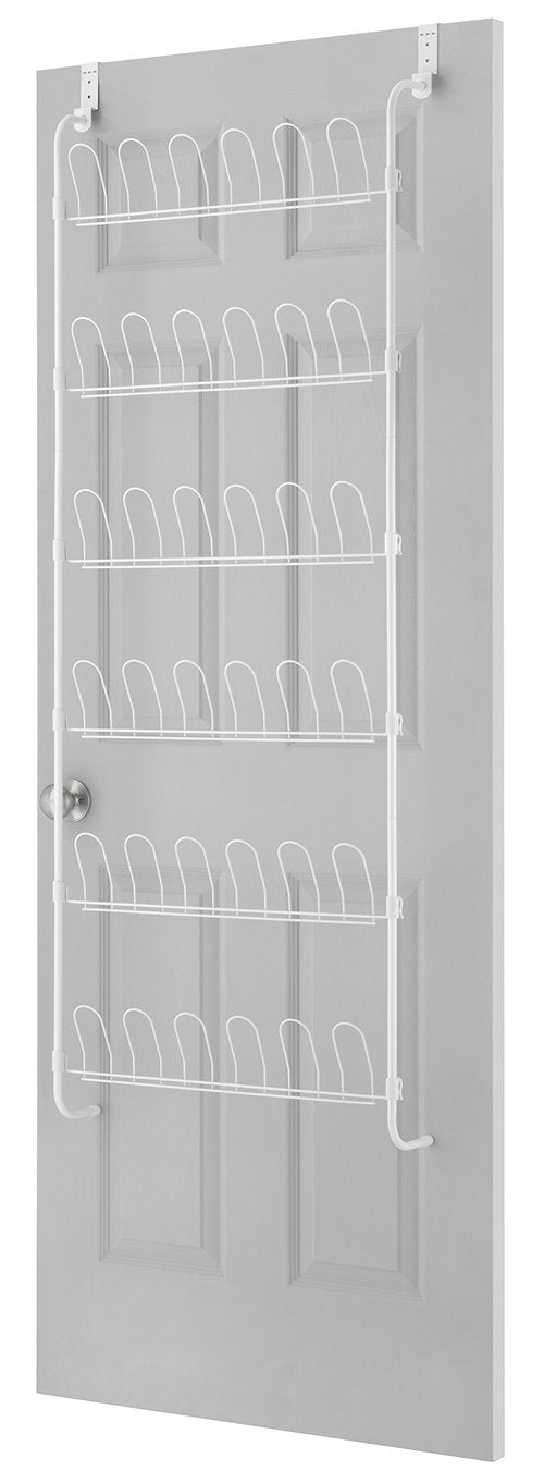 Whitmor 18 Pair Over The Door Shoe Organizer, 6 Tier Hanging Shoe Organizer, Heavy Duty Metal Shoe Holder, Hanging Shoe Rack for Closet Organizer & Storage, 62.8" L x 22.5" W x 5" H, White