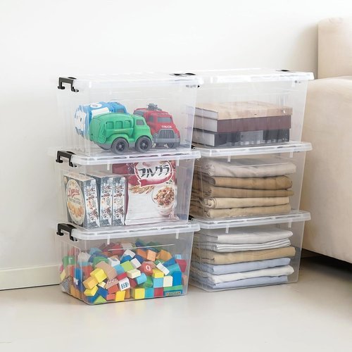 Citylife 22 QT Clear Plastic Storage Bins - Stackable & Nestable Containers for Garage, Closet, Kitchen | 6 Pack