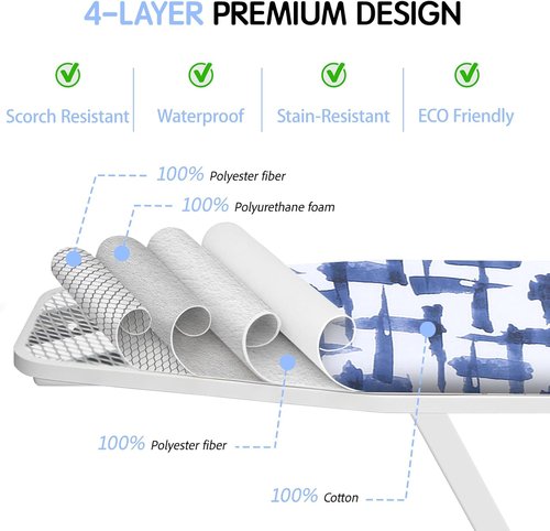 Ironing Board Cover by [Brand Name] - Stain Resistant & Durable 15 x 54 with Thick Padding, Blue Brushstrokes