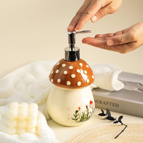Colias Wing Retro Mushroom Soap Dispenser with Plastic Pump, Refillable Lotion Soap Bottle, Lotion Bottle, Hand Soap Dispenser, Home Decoration